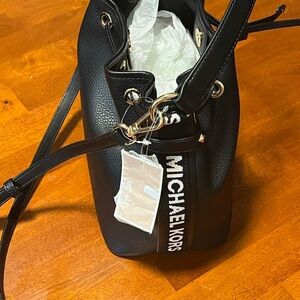 Michael Kors Black Shoulder Bag with White Accents